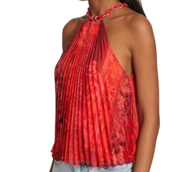 ALICE + Olivia Holiday Halter Top Chaineck Pleated vibrant Md fits Sm-Lg NWT - Picture 8 of 17